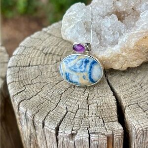 NEW! Blue Scheelite & Amethyst Necklace